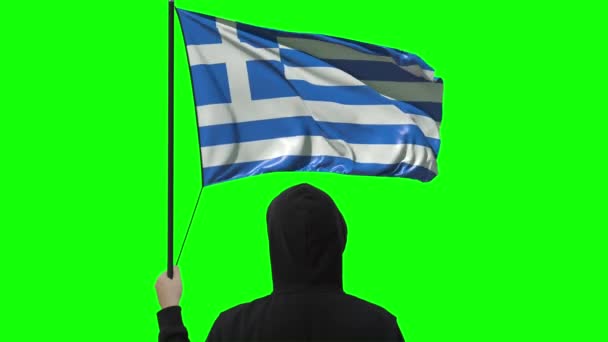 Vlag van Griekenland en onbekende man, alfa matte — Stockvideo