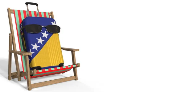 Flagge von Bosnien auf Koffer und Strandkorb. Reisekonzept, 3D-Darstellung — Stockfoto