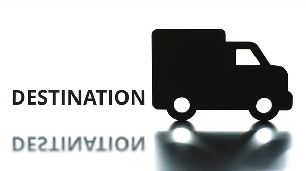 DESTINATION text unloaded from the truck icon — Stock Photo, Image