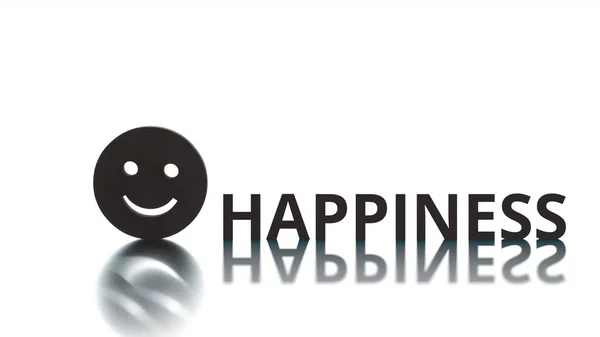 Usměvavá ikona a HAPPINESS text na světlém pozadí — Stock fotografie
