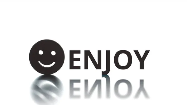 Smiley-Symbol und ENJOY-Text auf weißem Hintergrund platzieren — Stockfoto