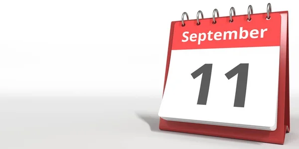 11 de septiembre fecha en la página del calendario de volteo, 3d renderizado — Foto de Stock