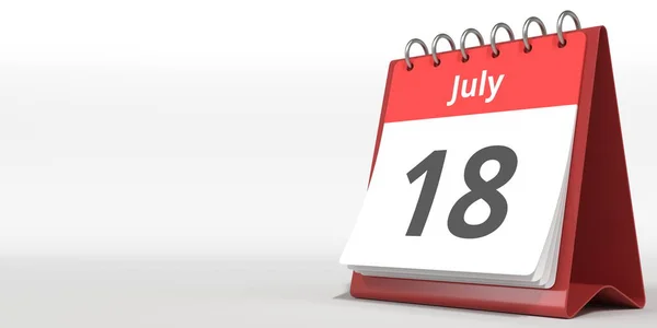 18 juillet date sur la page du calendrier flip, rendu 3d — Photo
