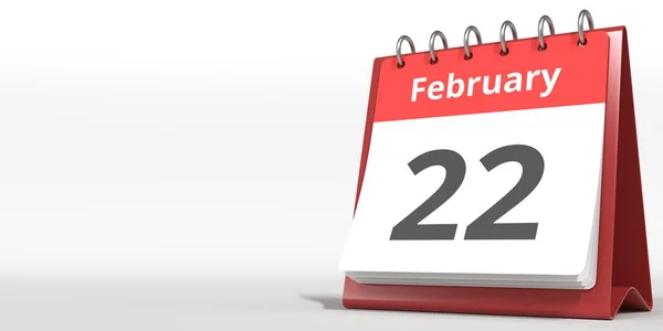 22 Φεβρουαρίου ημερομηνία στην flip ημερολογιακή σελίδα, 3d απόδοση — Φωτογραφία Αρχείου