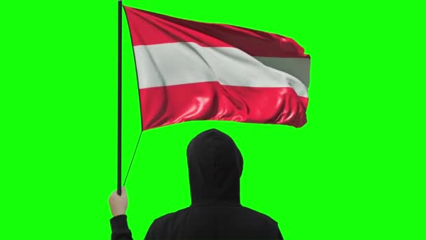 Rakouská vlajka a neznámý muž, alfa matte — Stock video