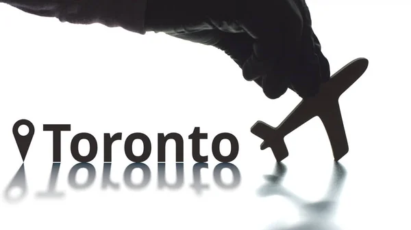 Toronto metni, jeotag ve uçak silueti. Seyahat kavramı — Stok fotoğraf