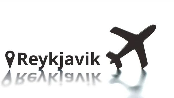 Texto de Reikiavik con geoetiqueta de ciudad e icono de plano. Concepto de destino —  Fotos de Stock
