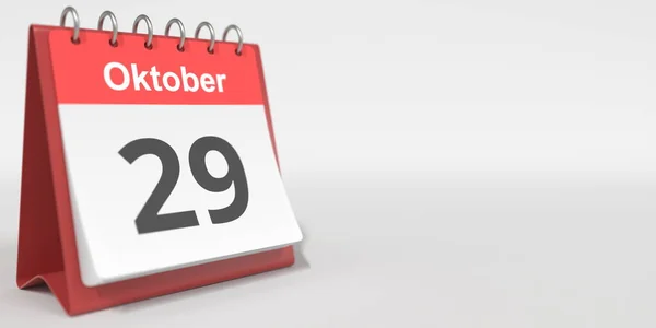 29 de octubre fecha escrita en alemán en la página del calendario flip. renderizado 3d —  Fotos de Stock