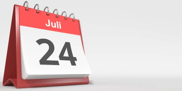 24 июля дата написана на немецком языке на странице календаря переворачивания. 3d-рендеринг — стоковое фото