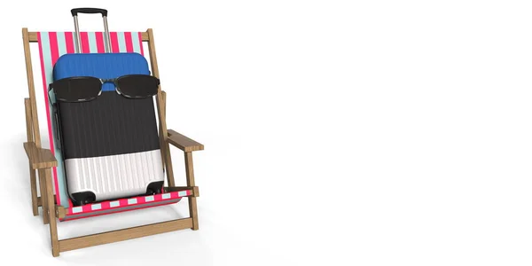 Flagge von Estland auf Koffer und Strandkorb. Reisekonzept, 3D-Darstellung — Stockfoto