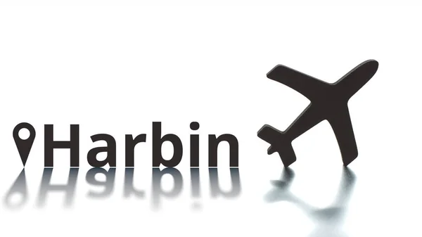 Harbin text, getag and plane silhouette, 항공 운송 개념 — 스톡 사진