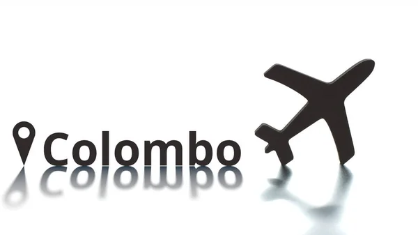 Colombo texto con geoetiqueta de la ciudad y el icono de avión. Concepto de destino —  Fotos de Stock