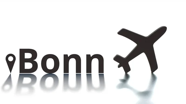 Icono del avión y nombre de la ciudad de Bonn, concepto de viaje aéreo —  Fotos de Stock