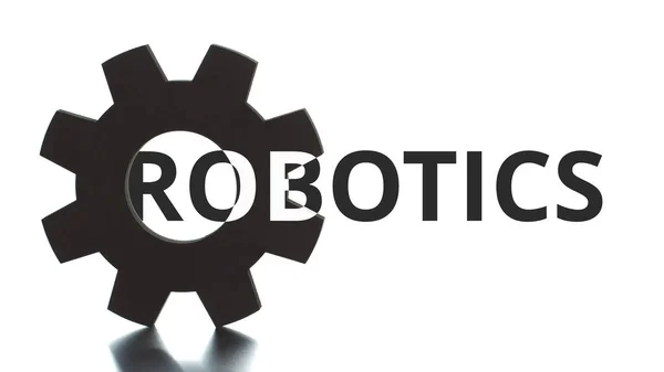 Texto ROBOTICS aparece a partir da silhueta do cogwheel — Fotografia de Stock