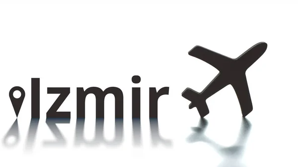 Texto de Izmir, geoetiqueta y silueta del avión. Concepto de viaje —  Fotos de Stock