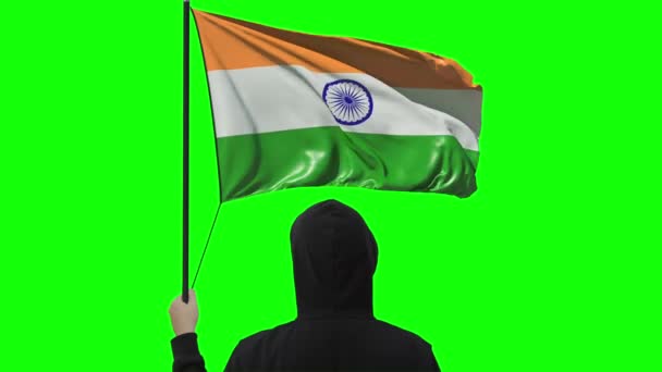 Bandiera dell'India e uomo sconosciuto, alpha matte — Video Stock