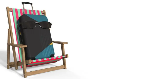 Maleta con bandera de Bahamas con gafas de sol en una silla de playa. Concepto de vacaciones, representación 3d —  Fotos de Stock