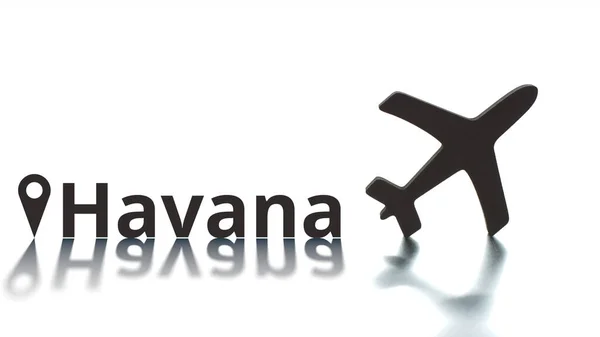 Şehir jeotag ve uçak ikonu ile Havana metni. Hedef kavramı — Stok fotoğraf