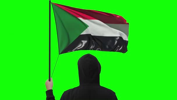 Flag of Sudan and unknown man, alpha matte — Stock Video