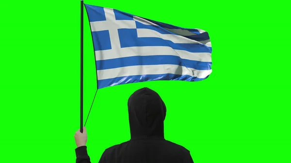 Flagga av Grekland och okänd man, isolerad på grön bakgrund — Stockfoto