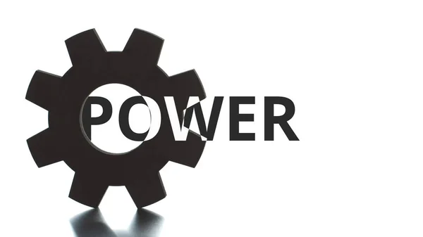 POWER black and white text pops up from the cogwheel — Stock Photo, Image
