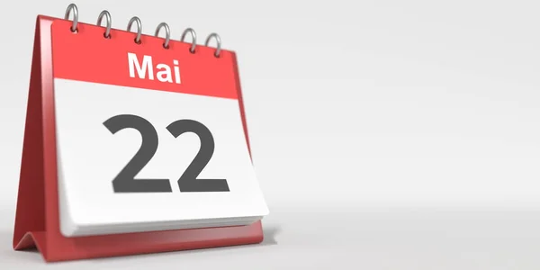May 22 date written in French on the flip calendar page, 3d rendering — Stock Photo, Image