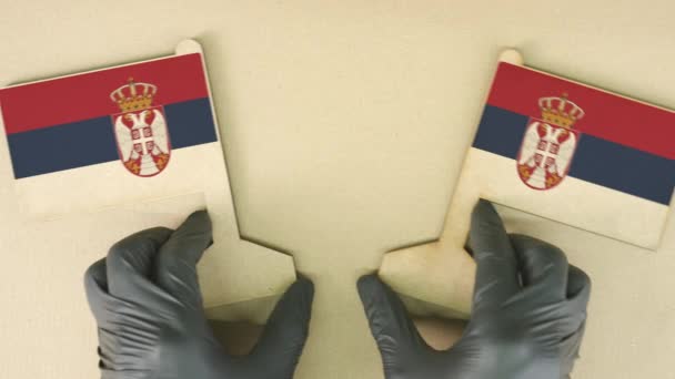 Flags of Serbia made of recycled paper on the cardboard table — Stock Video
