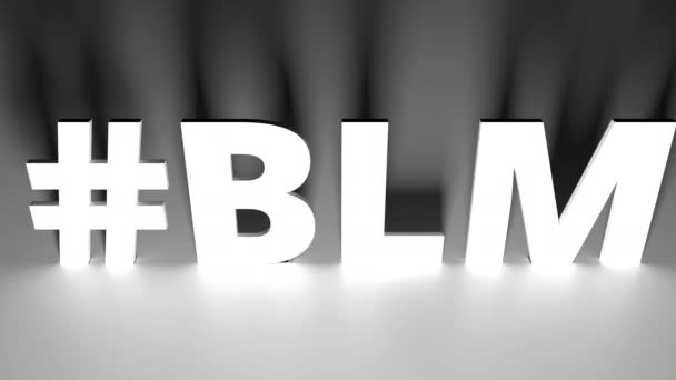 BLM für black lives matter Hashtag, Text mit künstlerischem Licht und Schatten 3D-Animation — Stockvideo