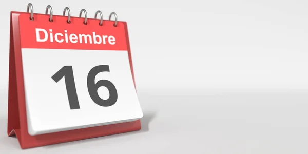 16 de dezembro data escrita em espanhol no calendário flip, renderização 3d — Fotografia de Stock