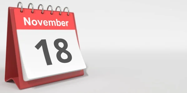 Datum 18. November auf dem Umblättern des Kalenderblattes. 3D-Darstellung — Stockfoto