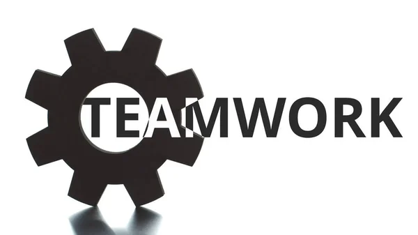 Texto do TEAMWORK aparece da silhueta do cogwheel — Fotografia de Stock