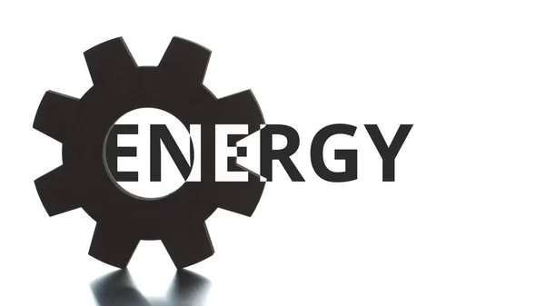 Text ENERGIE se vynoří ze siluety ozubeného kola — Stock fotografie
