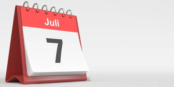 7 июля дата написана на немецком языке на странице календаря переворачивания. 3d-рендеринг — стоковое фото