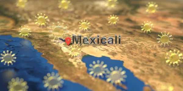Mexicali city and sunny weather icon en el mapa, pronóstico del tiempo para la reproducción 3D — Foto de Stock