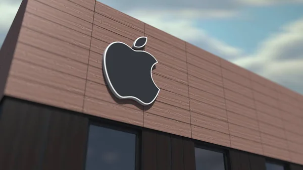 Logotipo da Apple Inc. no edifício, renderização 3D editorial — Fotografia de Stock