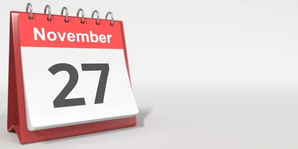 27 listopada data napisana w języku niemieckim na stronie kalendarza flip. 3d renderowanie — Zdjęcie stockowe