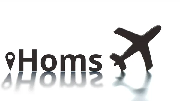 Homs texto, geoetiqueta y silueta del avión, concepto de transporte aéreo —  Fotos de Stock
