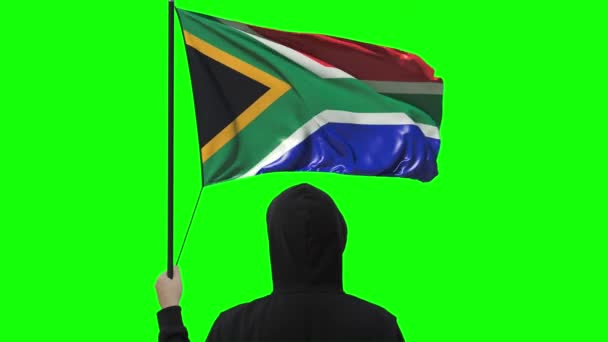 Flag of South Africa and unknown man, alpha matte — Stock Video