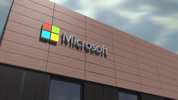 Logo Microsoft sull'edificio, rendering editoriale 3d — Foto Stock