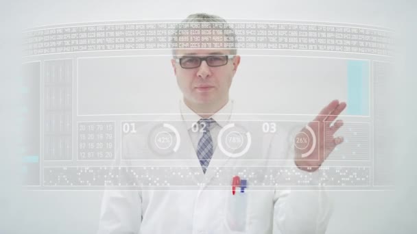 Screen with GENETICS text in front of a scientist — Stock Video