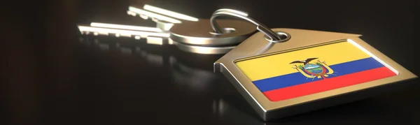 Flag of Ecuador on the keychain with two keys. House rental or residence concepts, 3d rendering — Stock Photo, Image