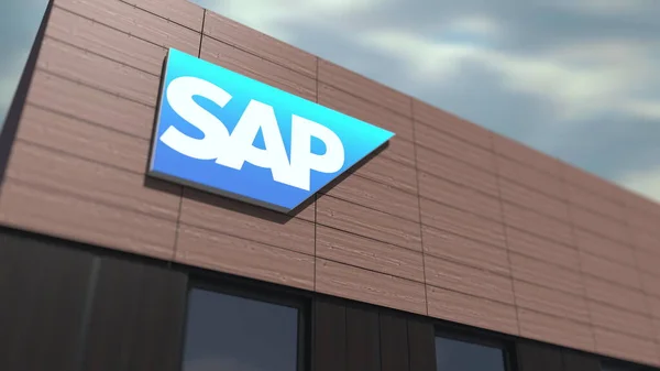 건물에 있는 SAP SE 로고, 편집 3d 렌더링 — 스톡 사진