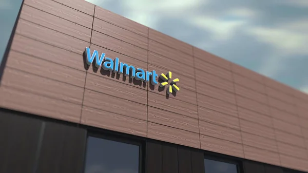 Logotipo Walmart no edifício, editorial 3D renderização — Fotografia de Stock