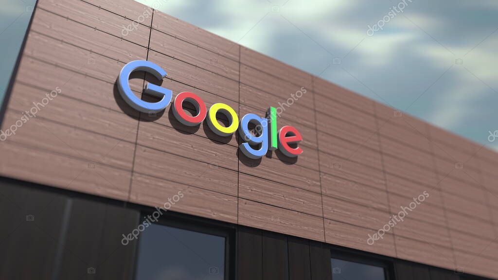 Logo on the building, editorial 3d