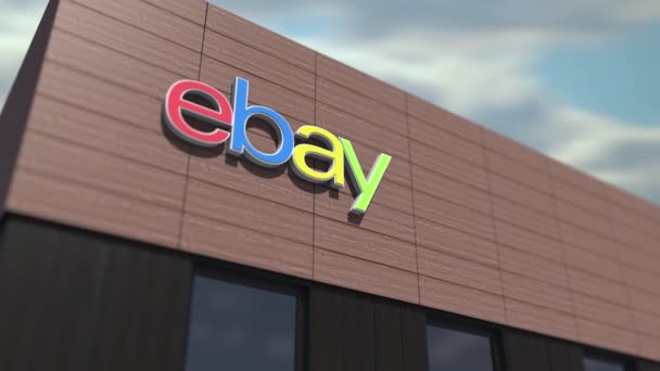 EBay logo op het gebouw, redactionele time lapse 3d animatie — Stockvideo