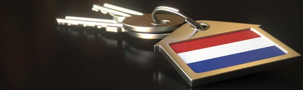 Прапор Нідерландів на клавішах і клавішах. Концепція оренди нерухомості або ринку нерухомості, 3d рендеринг — стокове фото