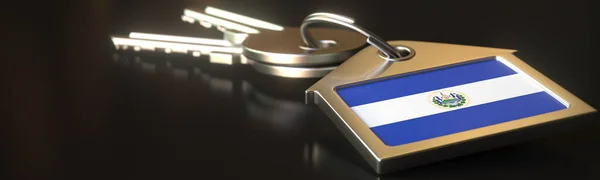 Прапор Сальвадору на клавішному ланцюзі з двома ключами. Будинок оренди або концепції резиденції, 3d рендеринга — стокове фото