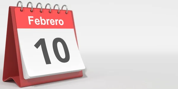 Fevereiro 10 data escrita em espanhol no calendário flip, renderização 3d — Fotografia de Stock