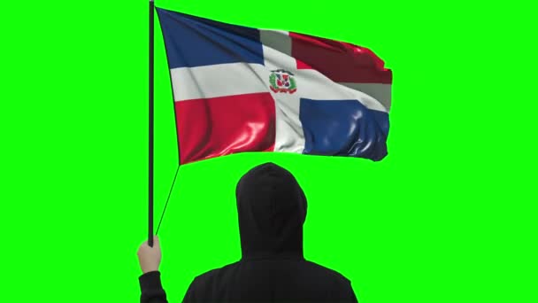 Flag of the Dominican Republic and unknown man, alpha matte — Stock Video