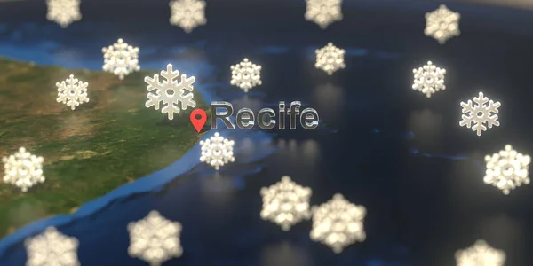 Haritada Recife kenti yakınlarındaki karlı hava ikonları, hava tahmini 3D görüntüleme — Stok fotoğraf
